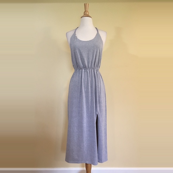 💥 CLEARANCE Side Slit Braided T Back Jersey Dress Heather Grey - Picture 2 of 5